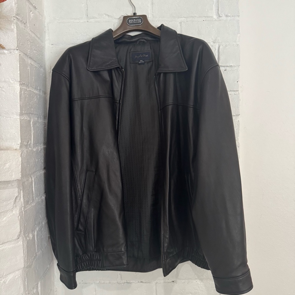Joseph & Feiss Black Genuine Leather Bomber Jacket 3XL $100